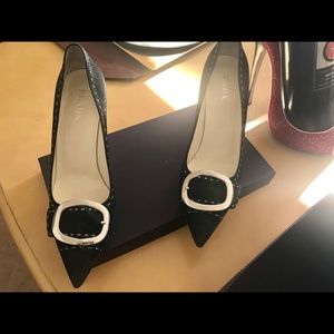Beautiful Prada soft leather nickel buckle pumps